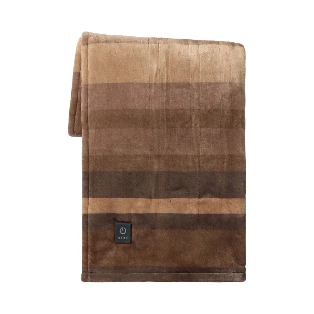 Brookstone Cozy Heated Printed Plush Throw - 50” x 60” - Brown Plaid